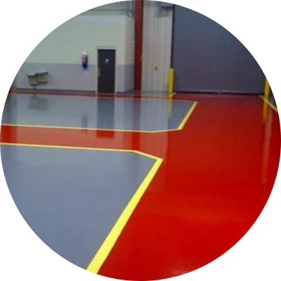 completed epoxy coated floors of a commercial warehouse